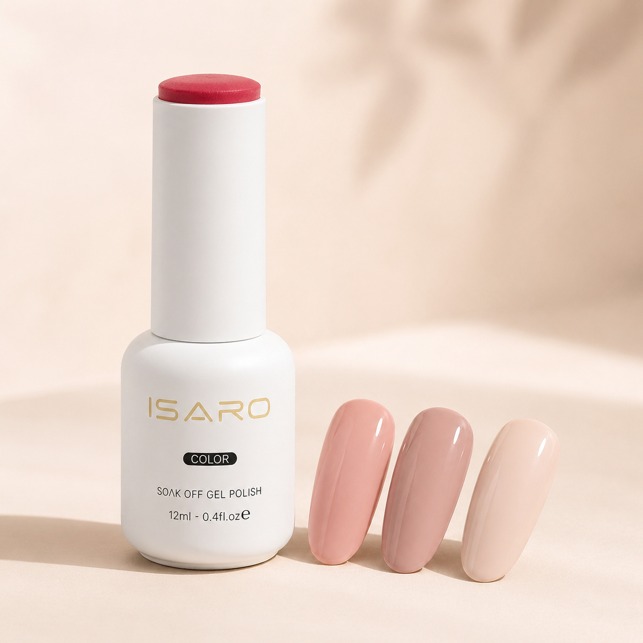 ISARO color gel polish with nude nail swatches