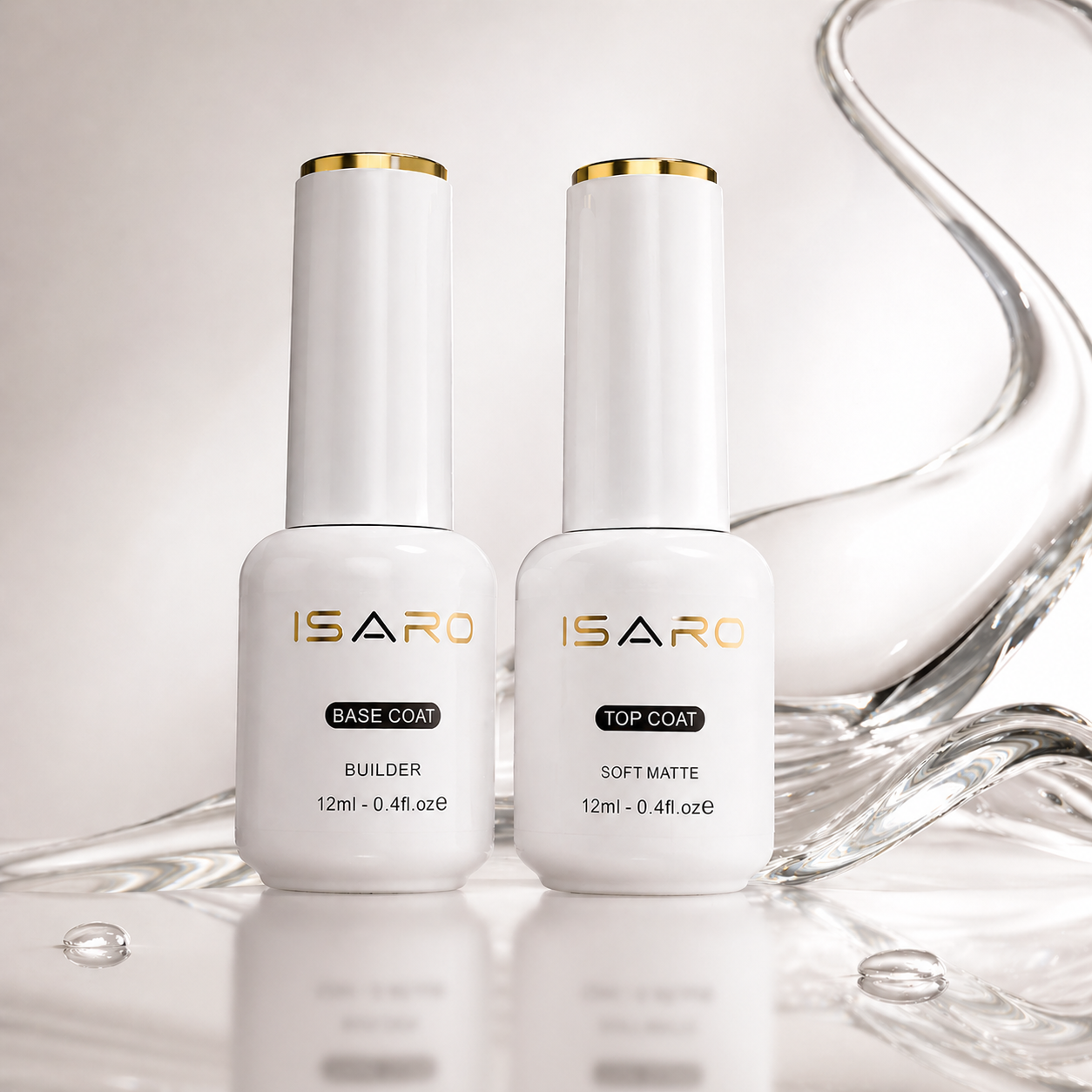ISARO top coat and base coat gel bottles